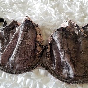 Fantasie black and pink lace unlined bra size 38G.